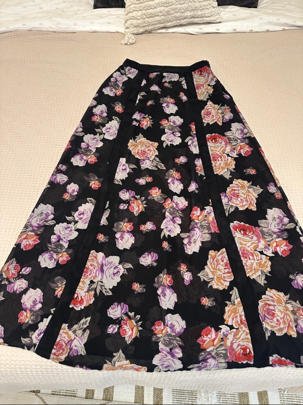 Mink Pink Black Floral A-Line Maxi Skirt - Purple & Peach Rose Print